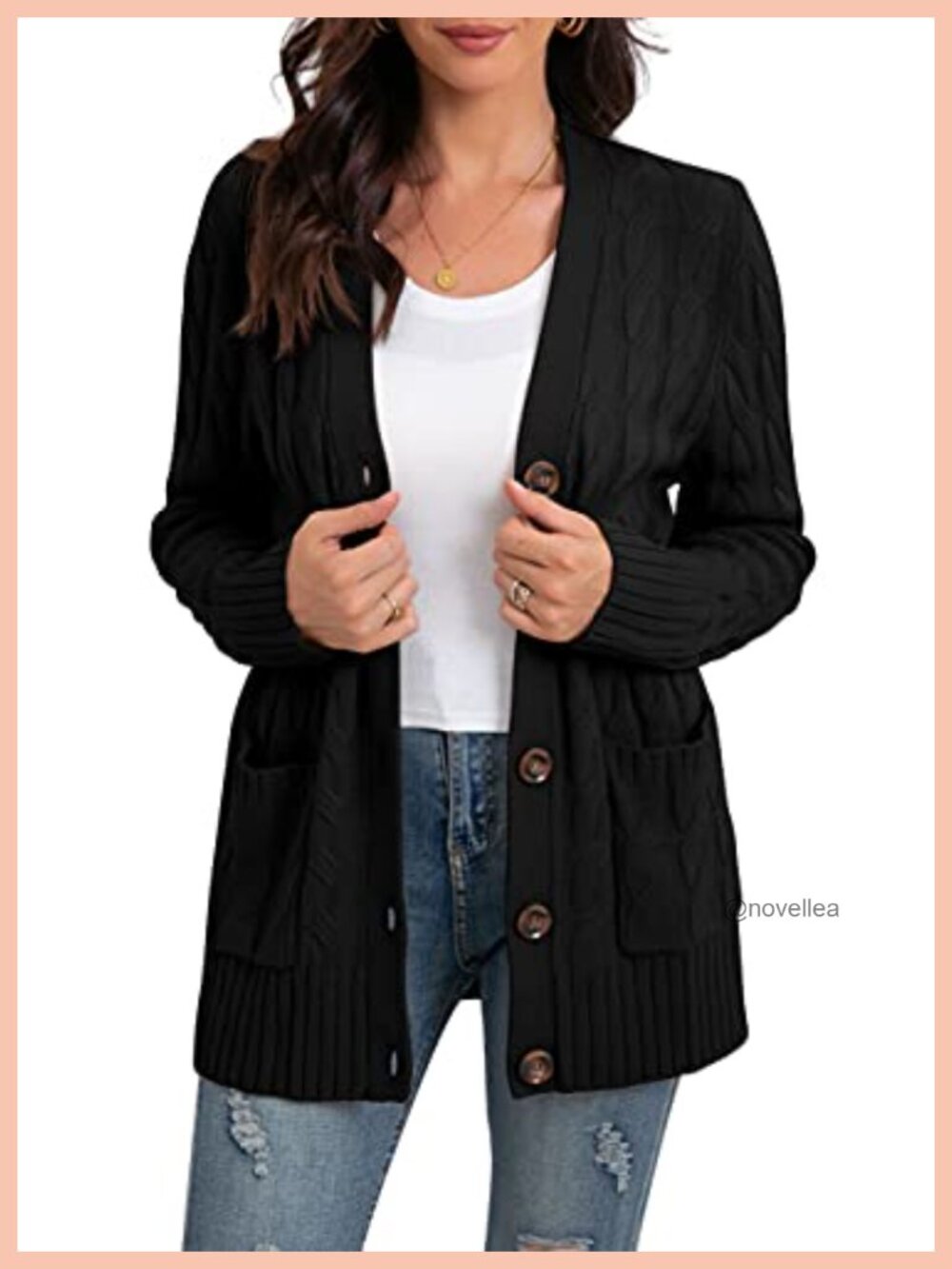 Womens Long Sleeve Cable Knit Cardigan Sweater with Pockets